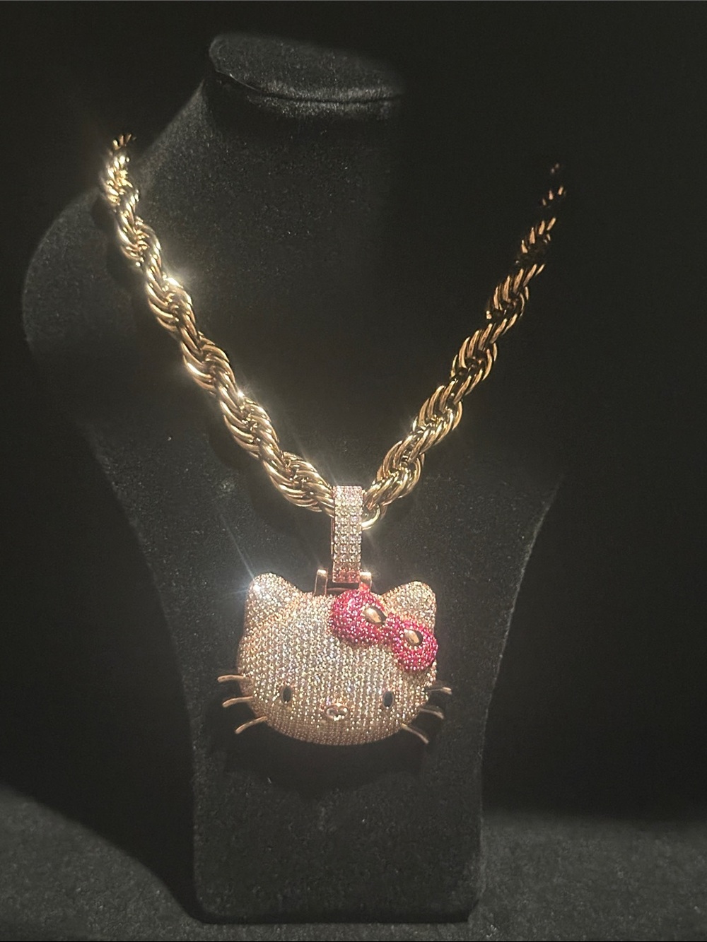 Rose Gold-Tone Hello Kitty Pendant Necklace with Pink Bow